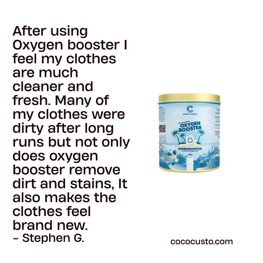 After using Oxygen booster I feel my clothes are much cleaner and fresh. Many of my clothes were dirty after long runs but not only does oxygen booster remove dirt and stains, It also makes the clothes feel brand new.
